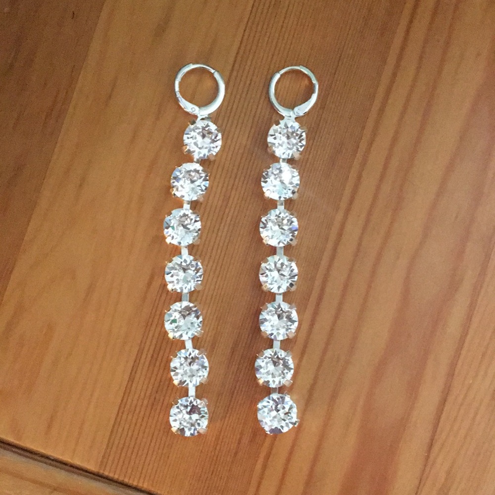Stunning Silver Crystal Drop Statement Earrings - Picture 1 of 15